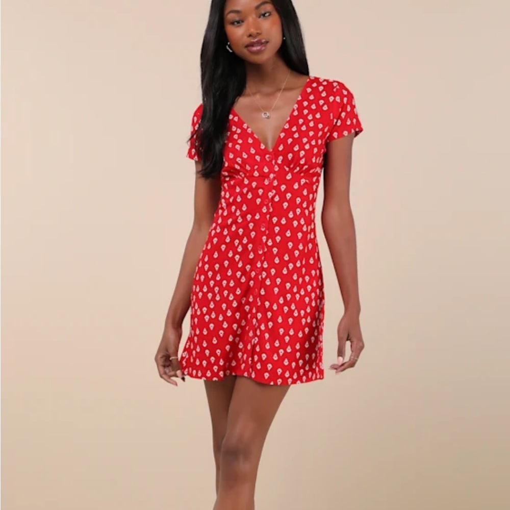 NWT Motel Omoni Red Anchor Print Button-Front Short Sleeve Mini Dress from Lulus